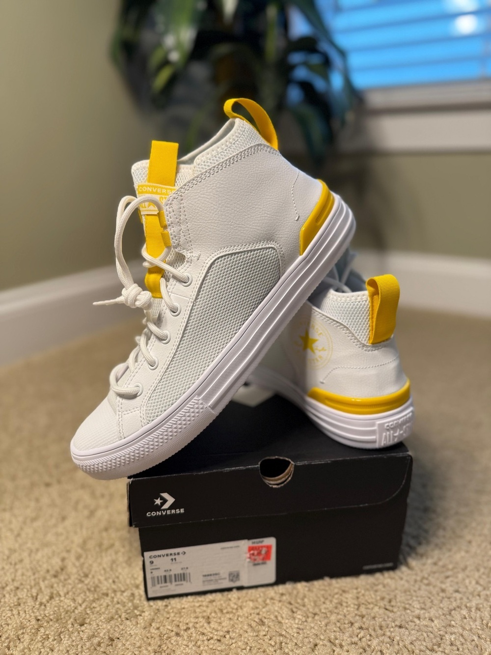 Converse White and Yellow High-Top Sneakers